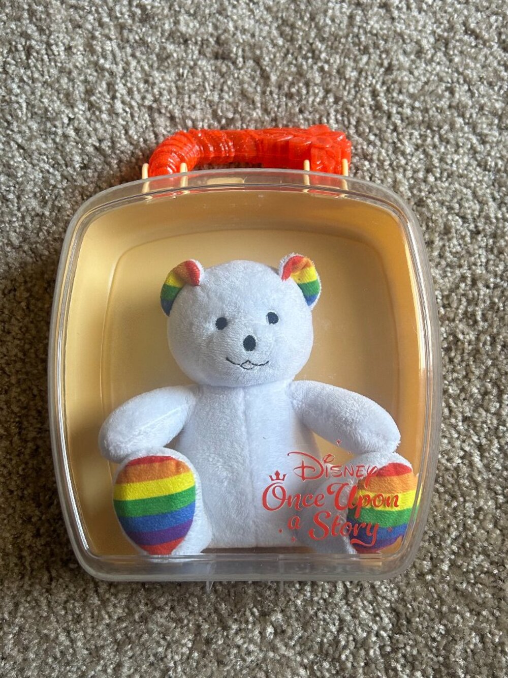 Disney Once Upon a Story White Rainbow Bear Plush with Carrying Case